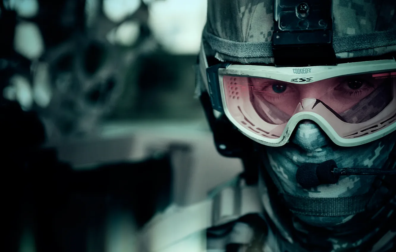 Photo wallpaper mask, glasses, soldiers, helmet, microphone