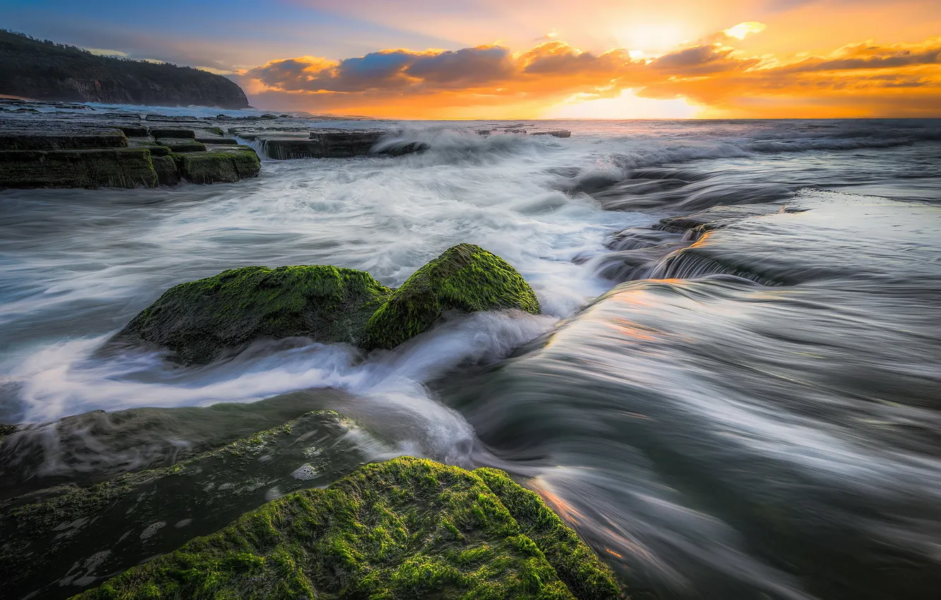 Photo wallpaper sea, landscape, sunset