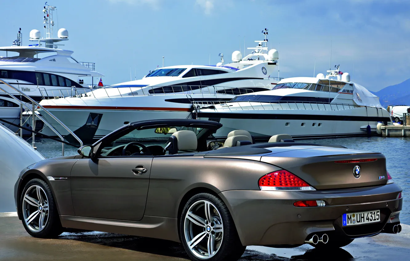 Photo wallpaper Marina, yachts, cabrio, BMW M6, metallic grey, carbolit