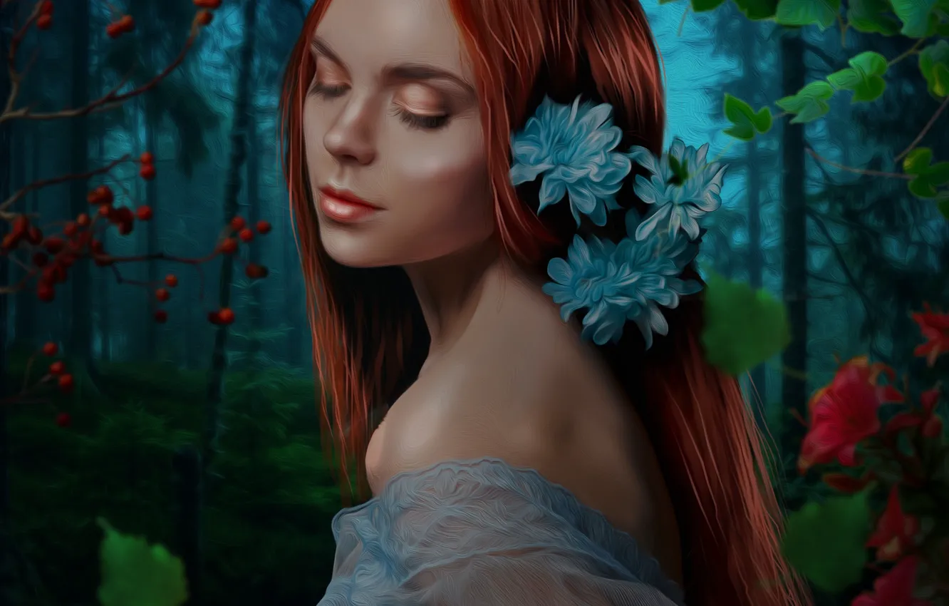 Photo wallpaper girl, portrait, red