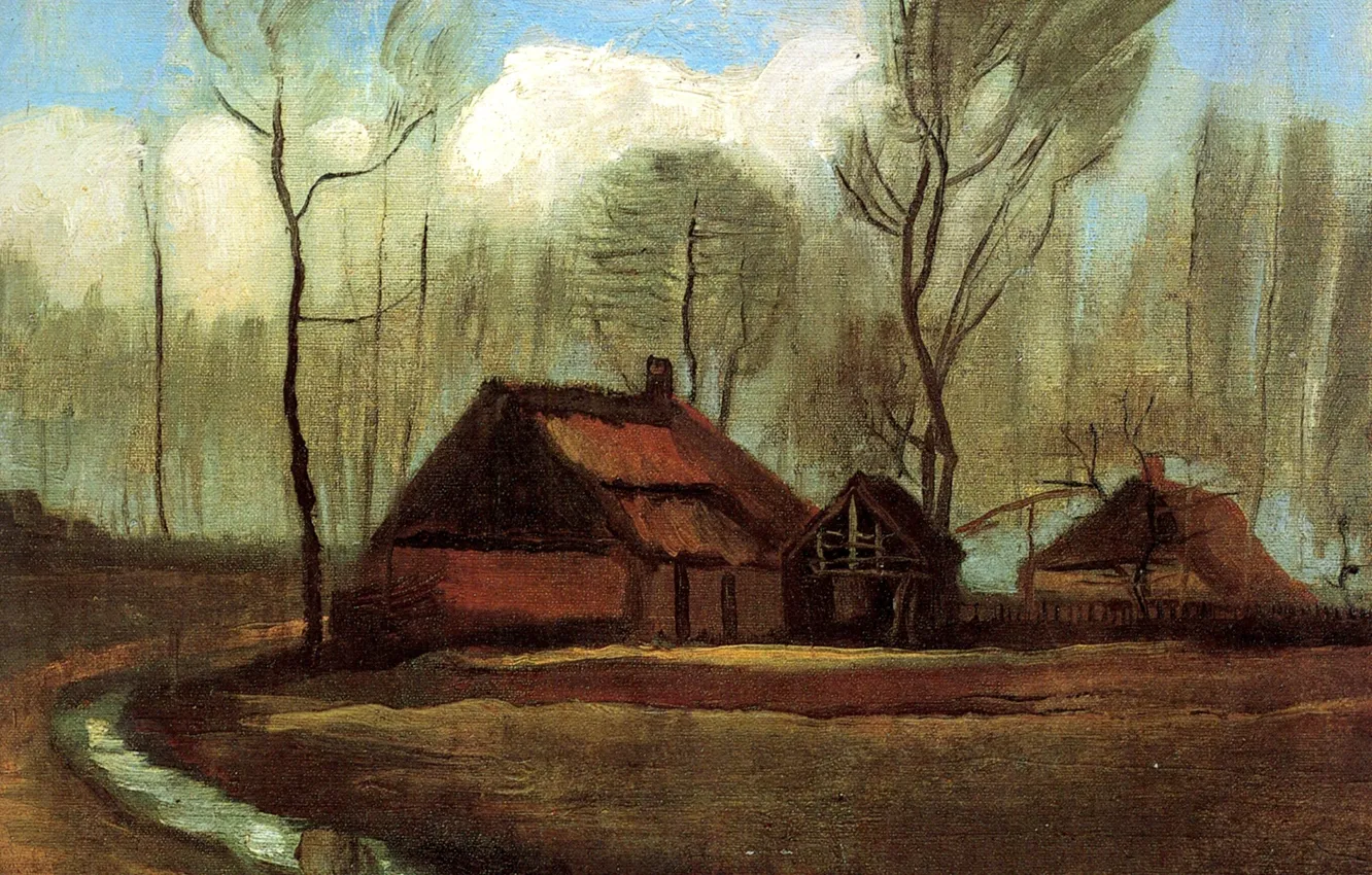 Photo wallpaper puddle, Vincent van Gogh, Farmhouses Among Trees
