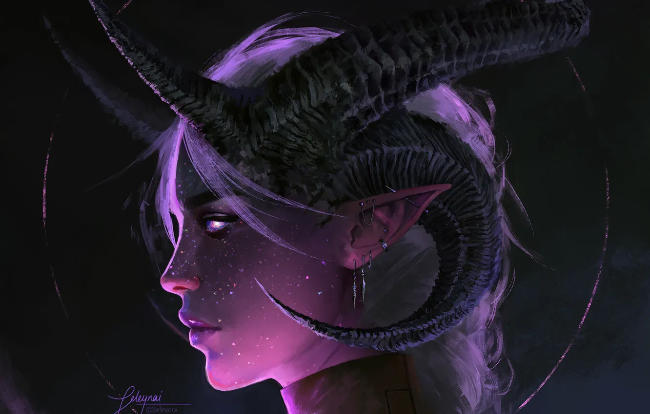 Photo wallpaper face, fantasy, art, horns, demoness, Pofile