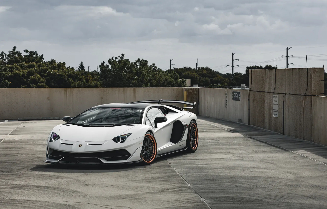 Photo wallpaper Black, White, Aventador, SVJ