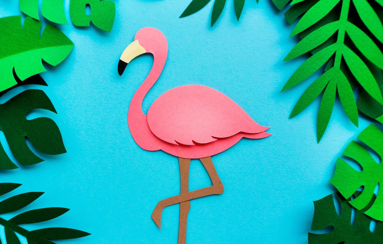Photo wallpaper leaves, background, Flamingo