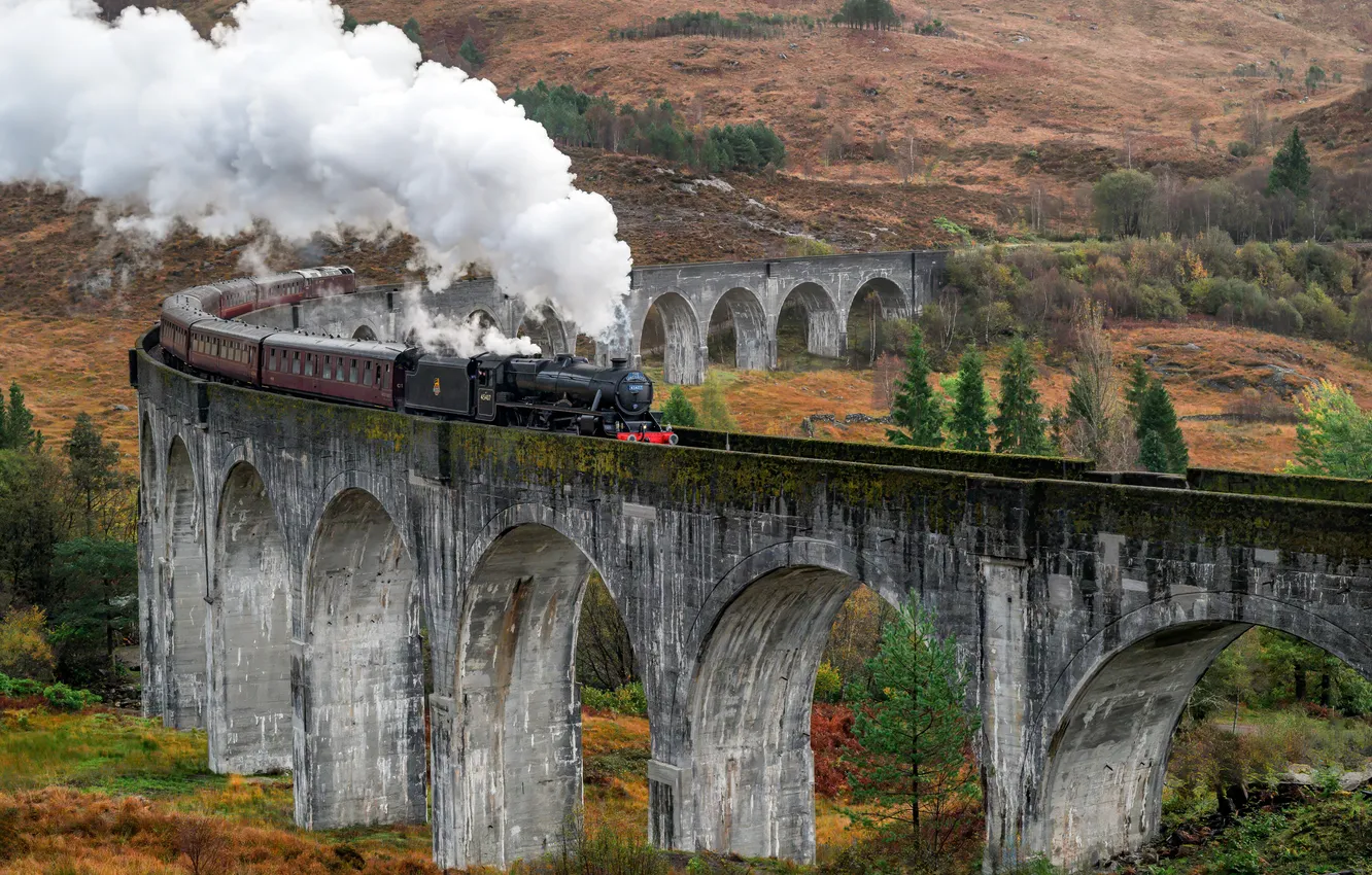 Photo wallpaper the engine, railroad, Scotland, Glenfinnan