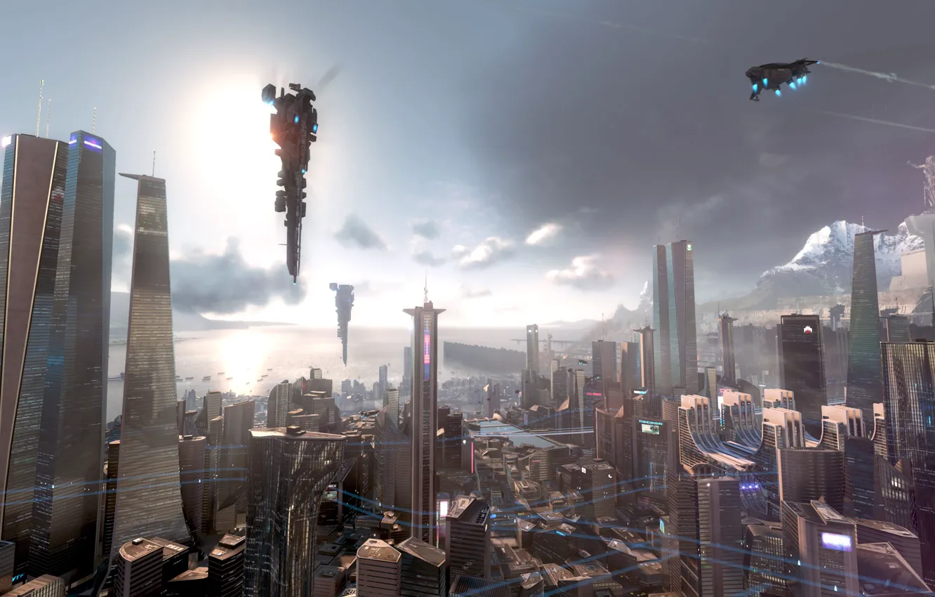 Photo wallpaper the sky, the sun, the city, Killzone Shadow Fall