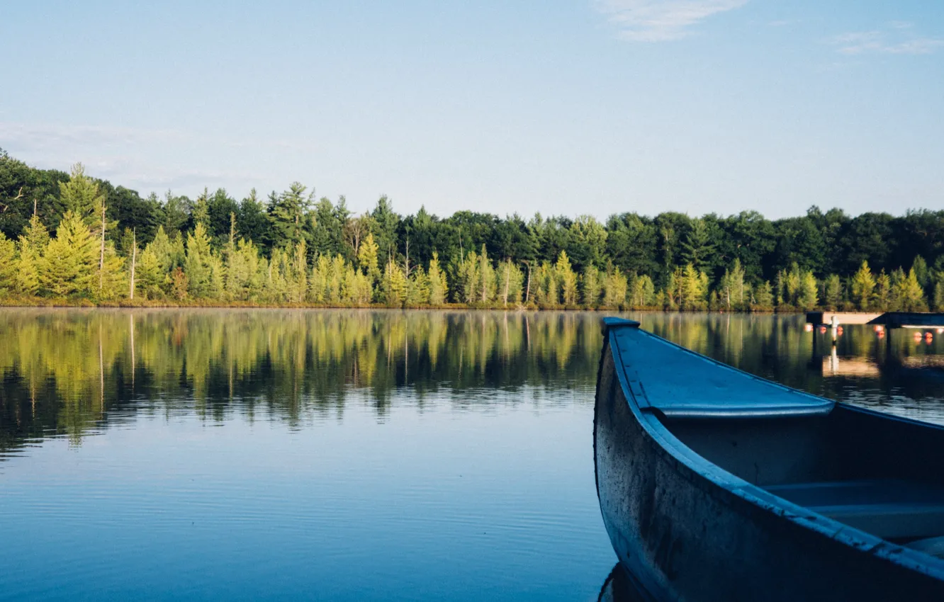 Photo wallpaper landscape, lake, boat