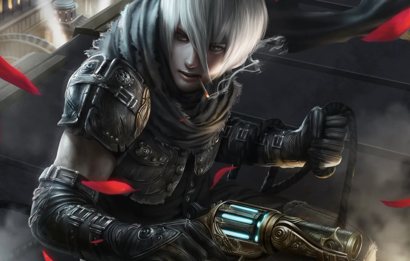 Photo wallpaper gun, hair, cigarette, guy, white