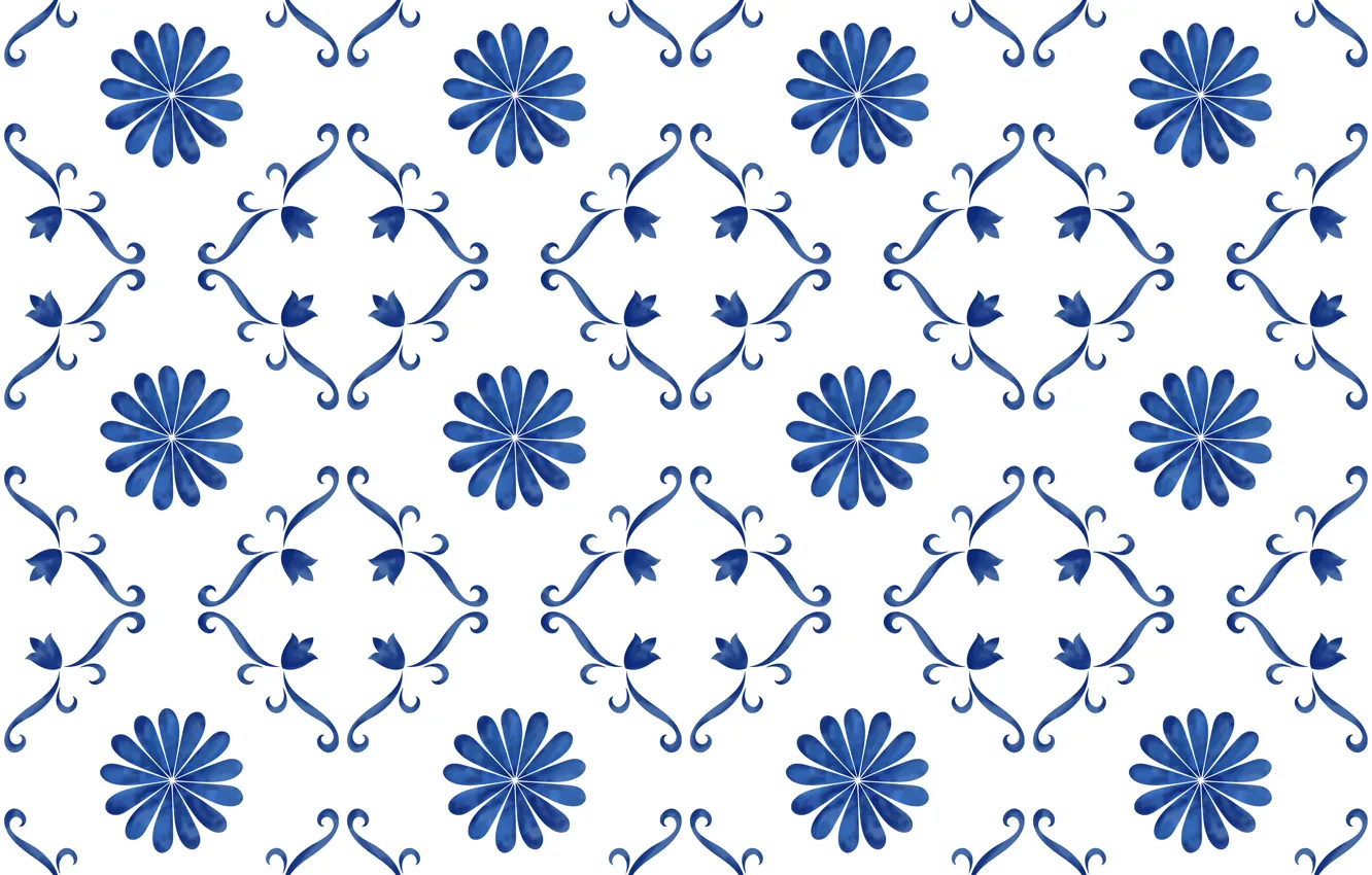 Photo wallpaper flowers, blue, pattern, texture, white background
