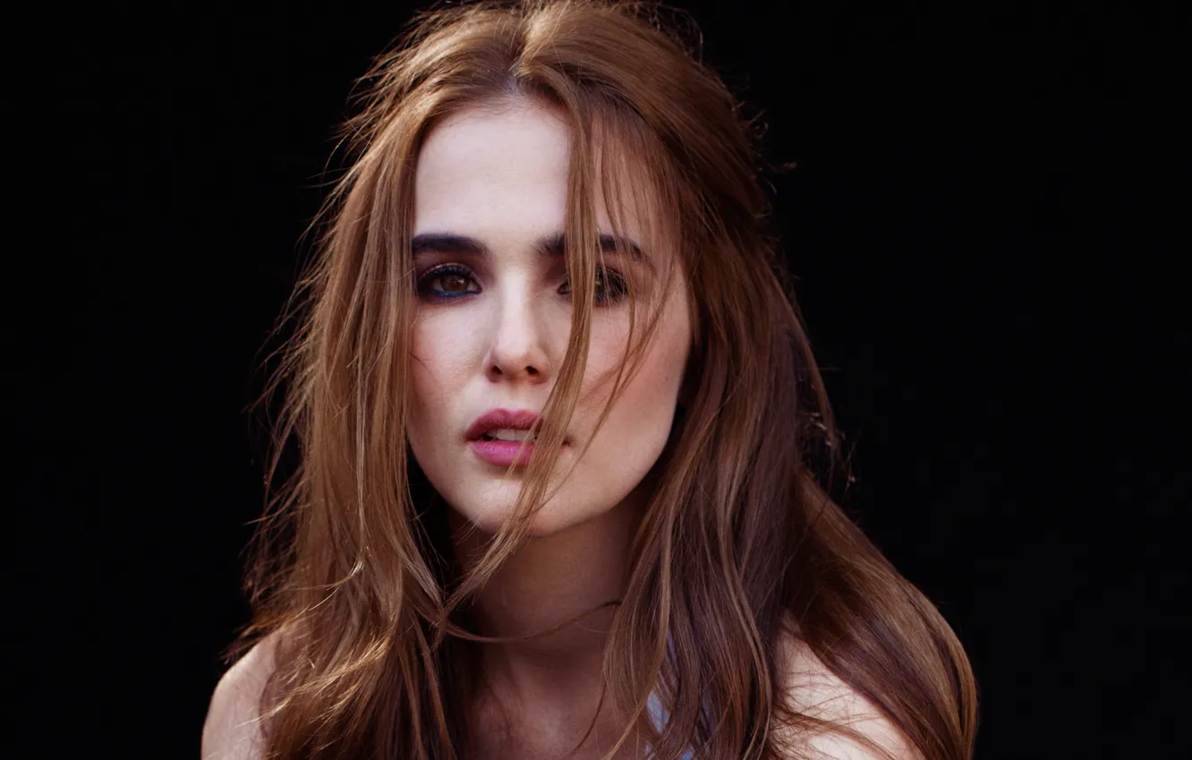 Photo wallpaper model, portrait, makeup, actress, hairstyle, brown hair, black background, photoshoot