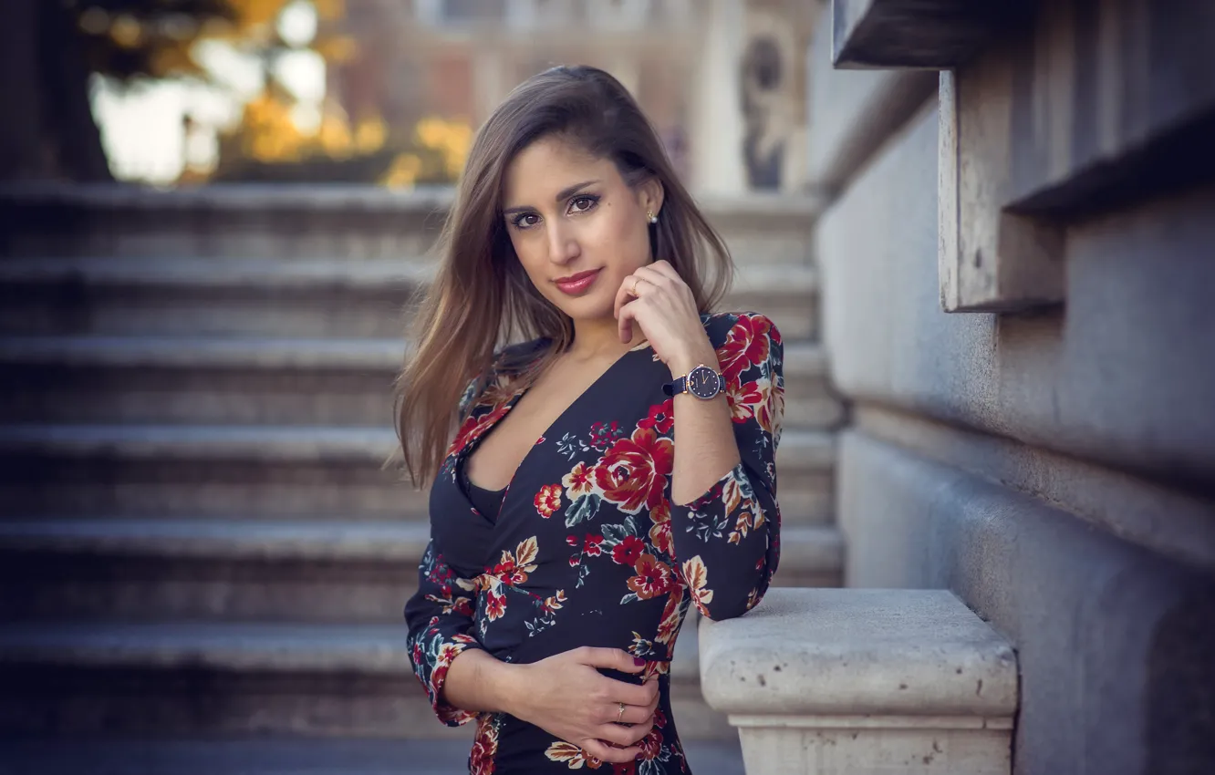 Photo wallpaper look, pose, hair, dress, Angela, bokeh