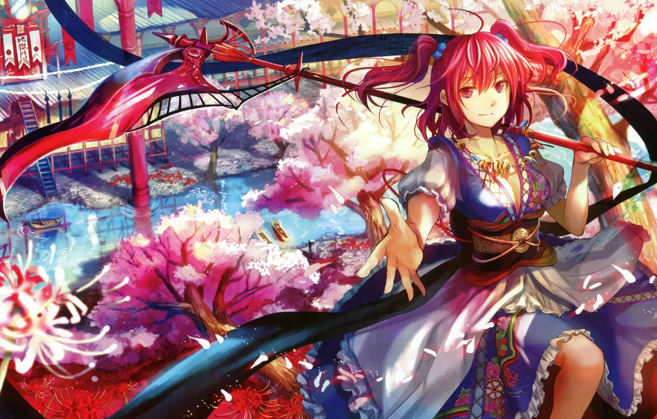 Photo wallpaper girl, weapons, anime, art, touhou, Fujiwara, Komachi Onozuka