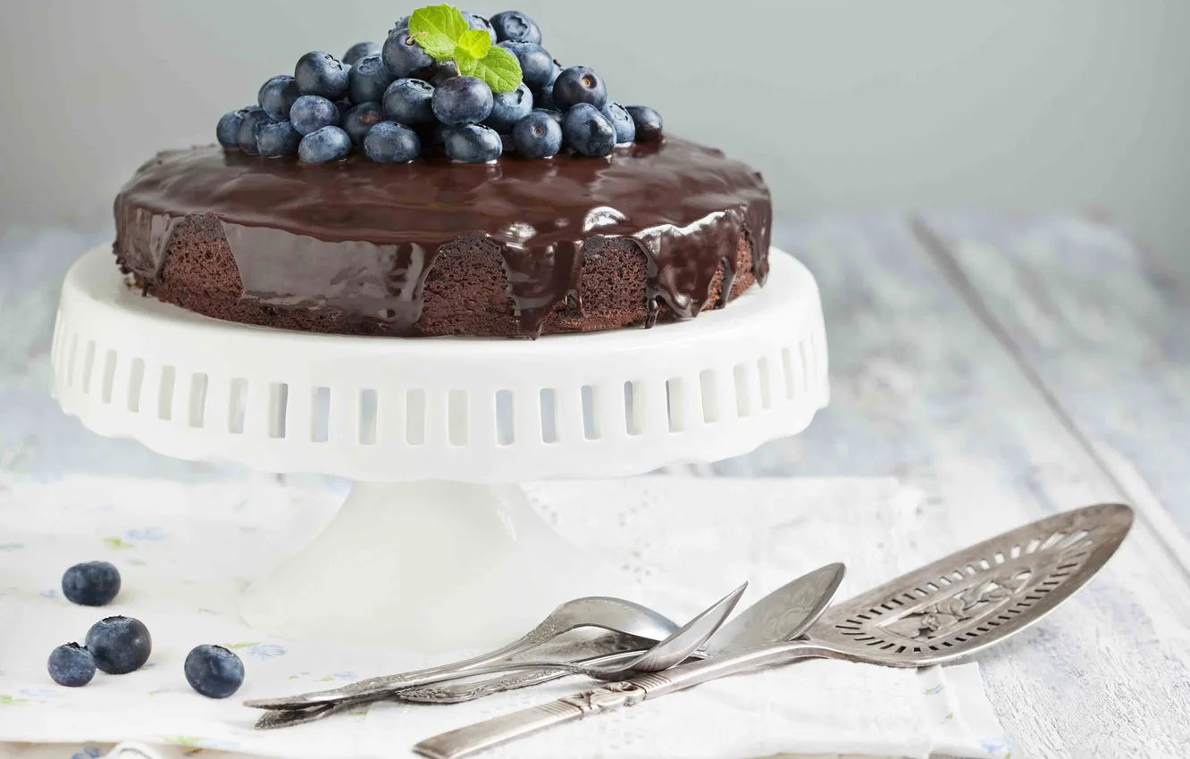 Photo wallpaper blueberries, cake, dessert, chocolate