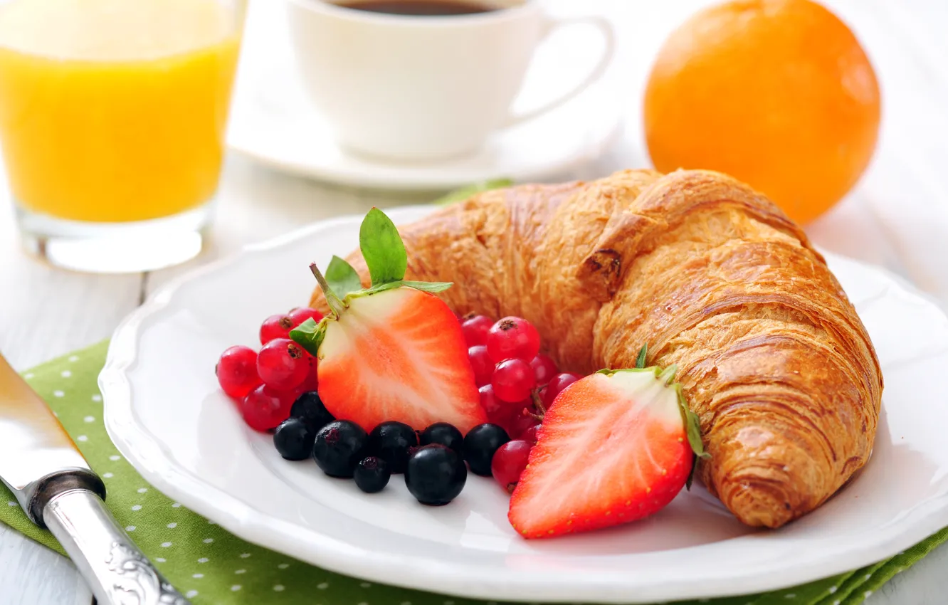 Photo wallpaper coffee, orange, Breakfast, strawberry, juice, juice, cup, fruit