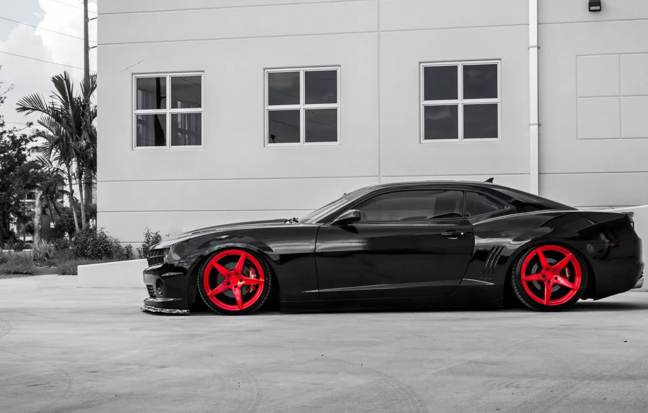 Photo wallpaper Muscle, Camaro, Coupe, Tuning, Vehicle, Red wheels