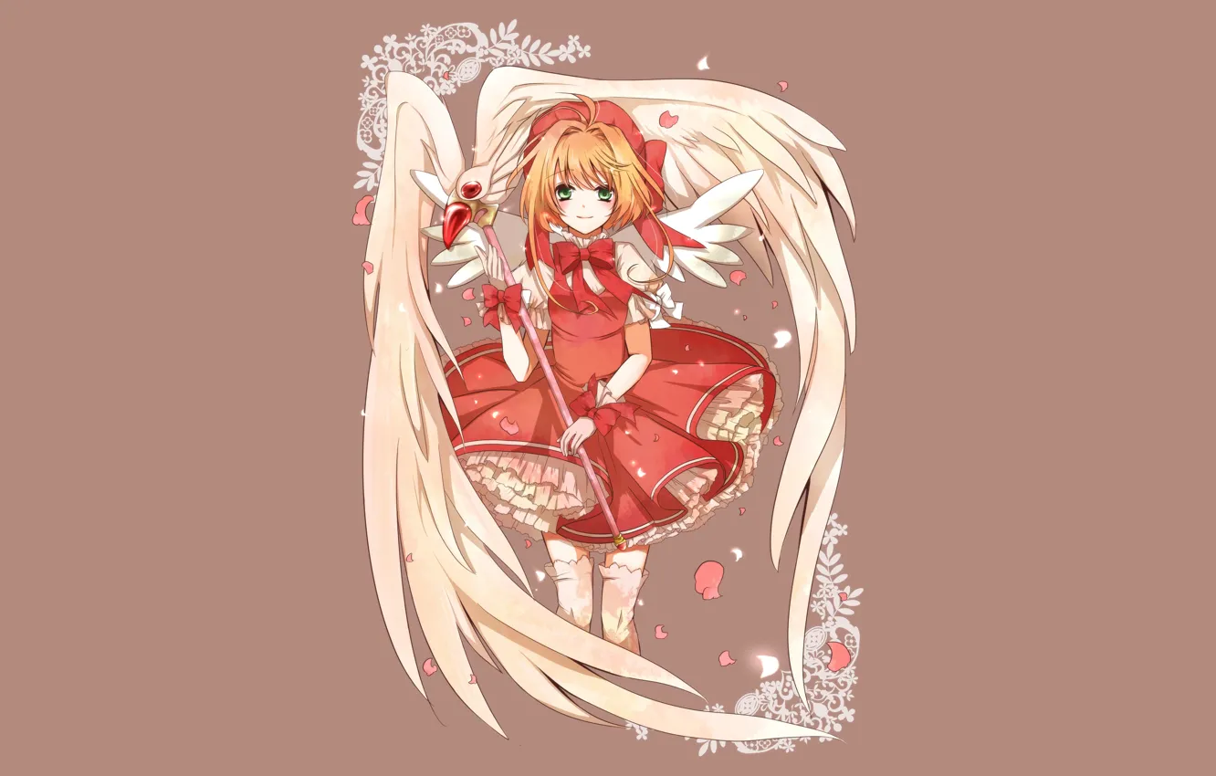 Photo wallpaper wings, Sakura, dress, staff, Cardcaptor Sakura