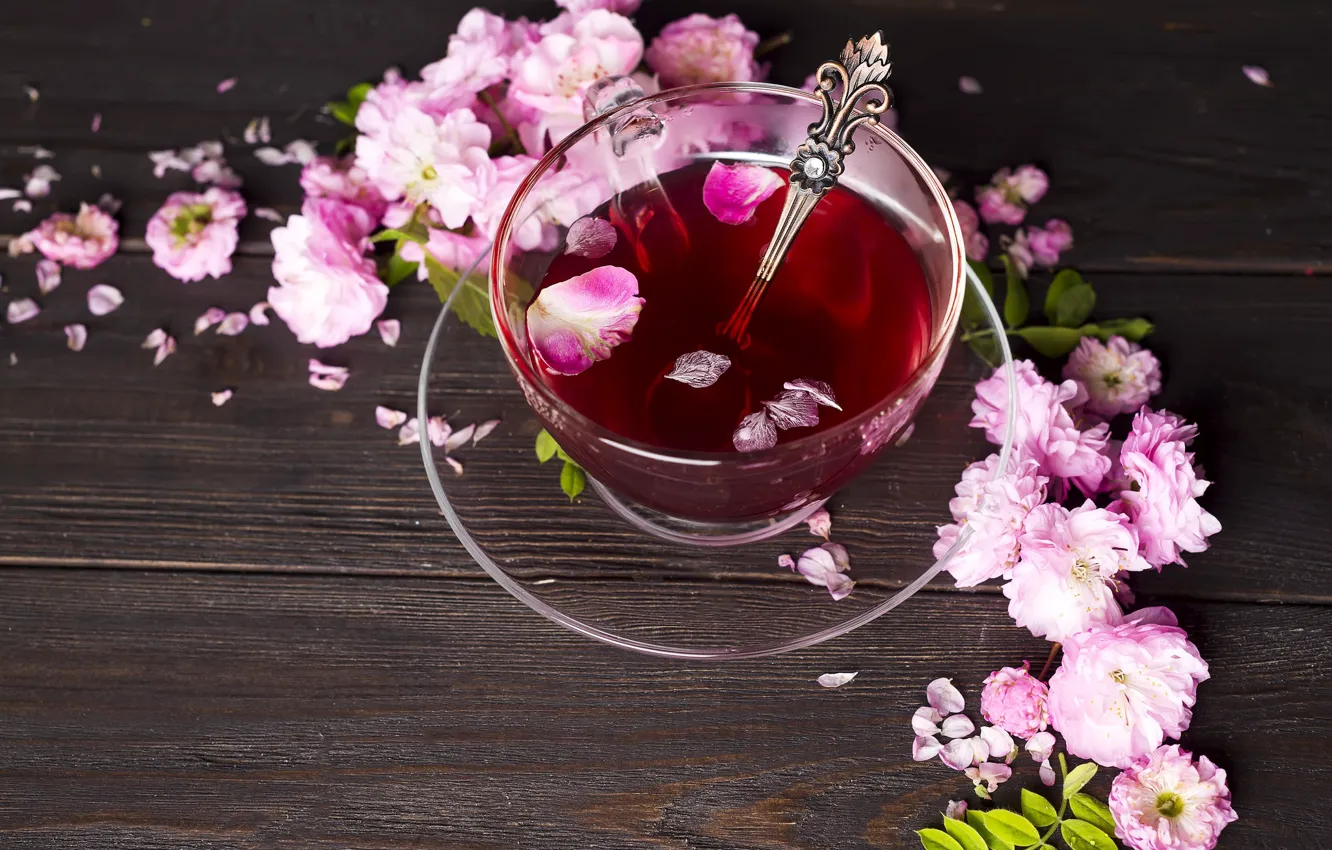 Photo wallpaper tea, Sakura, Cup