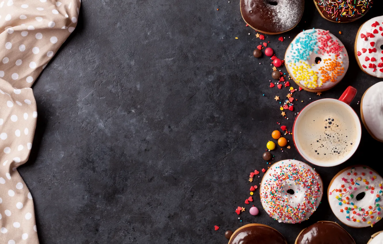 Photo wallpaper coffee, donuts, glaze, donuts