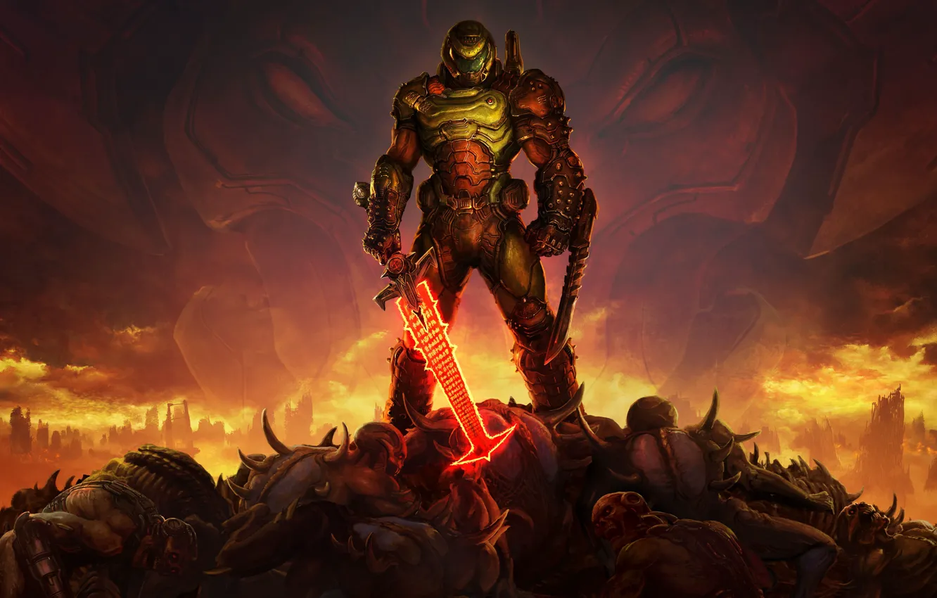 Photo wallpaper soldiers, armor, Doom Eternal