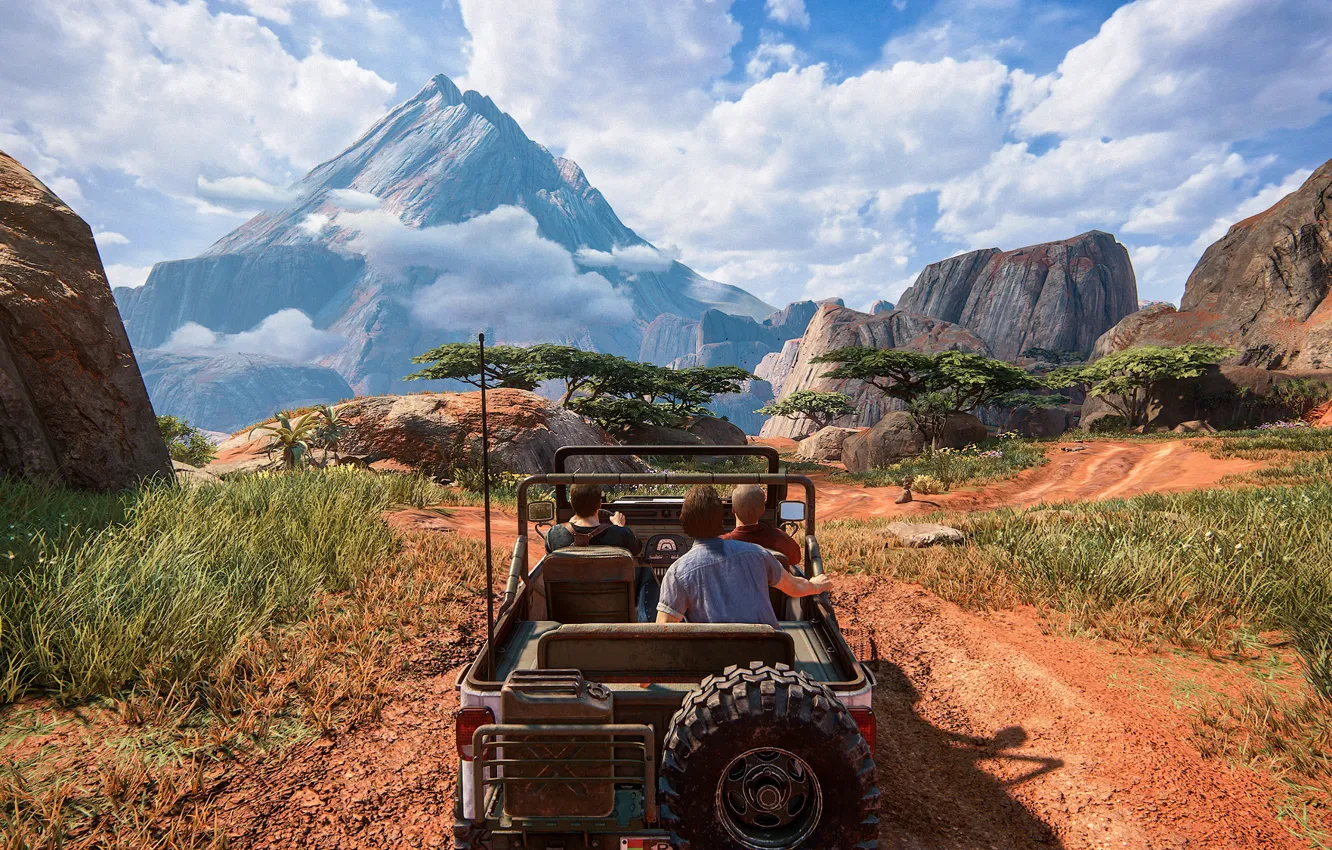 Photo wallpaper machine, mountains, people, Uncharted: The Lost Legacy
