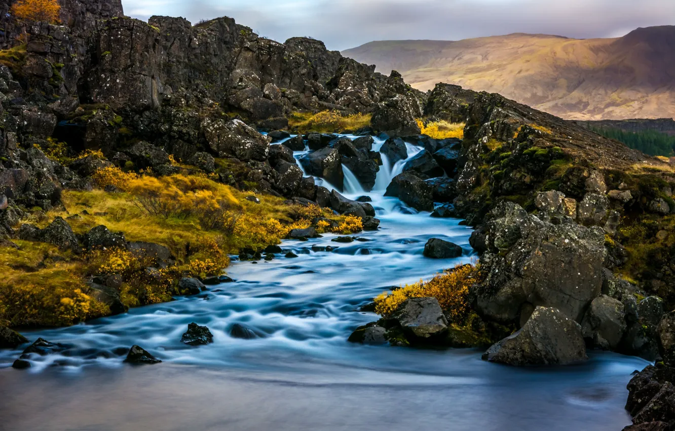 Photo wallpaper mountains, waterfall, river, Iceland, Iceland