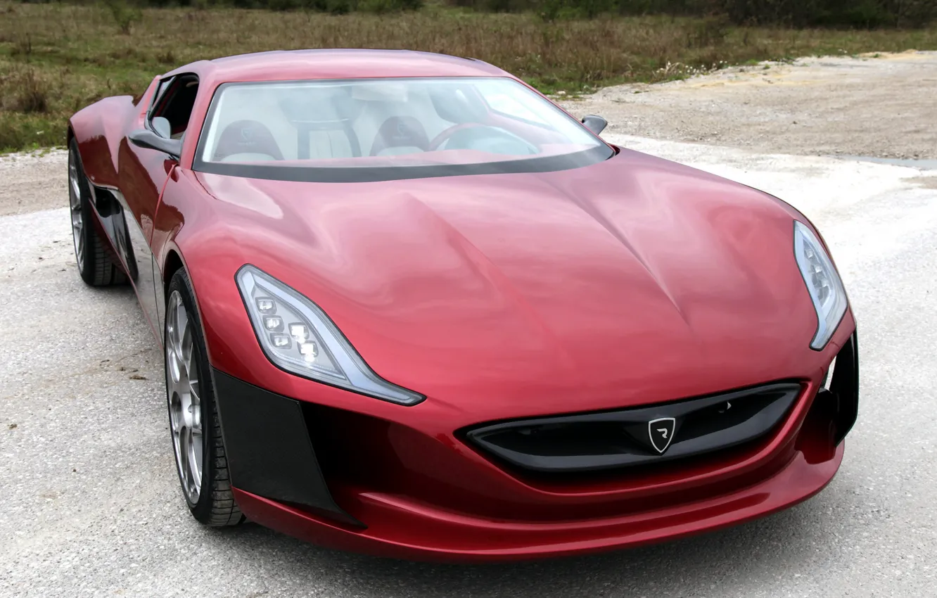 Photo wallpaper machine, red, color, Machine, Concept One, Rimac, on the road