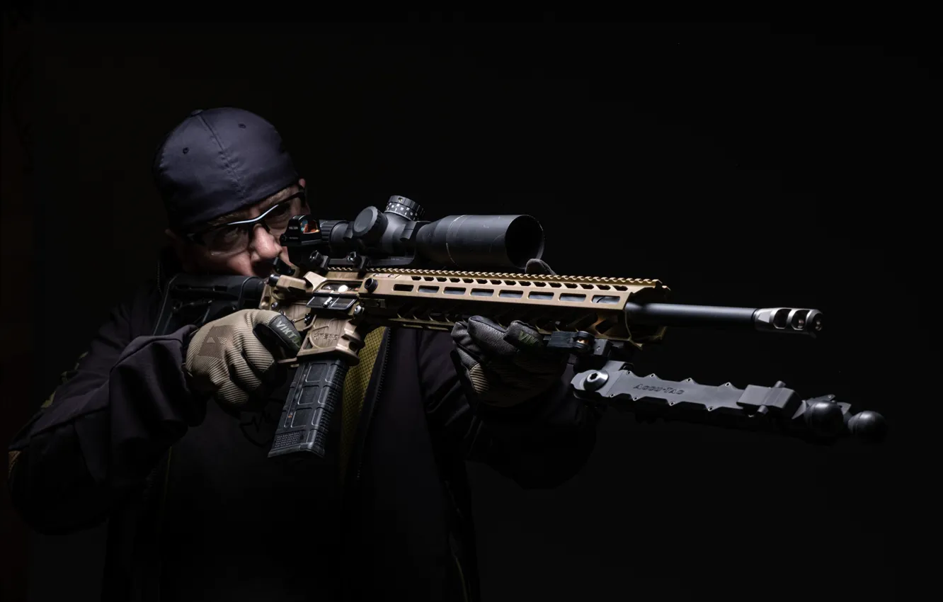 Photo wallpaper weapons, background, optics, male, assault rifle