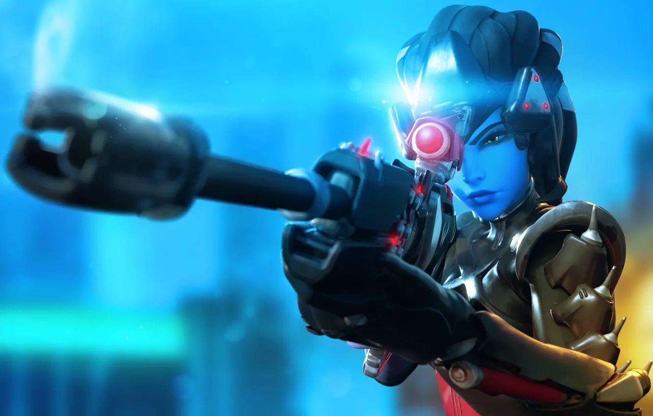 Photo wallpaper girl, gun, game, sniper, sniper rifle, Video Game, Overwatch, Widowmaker