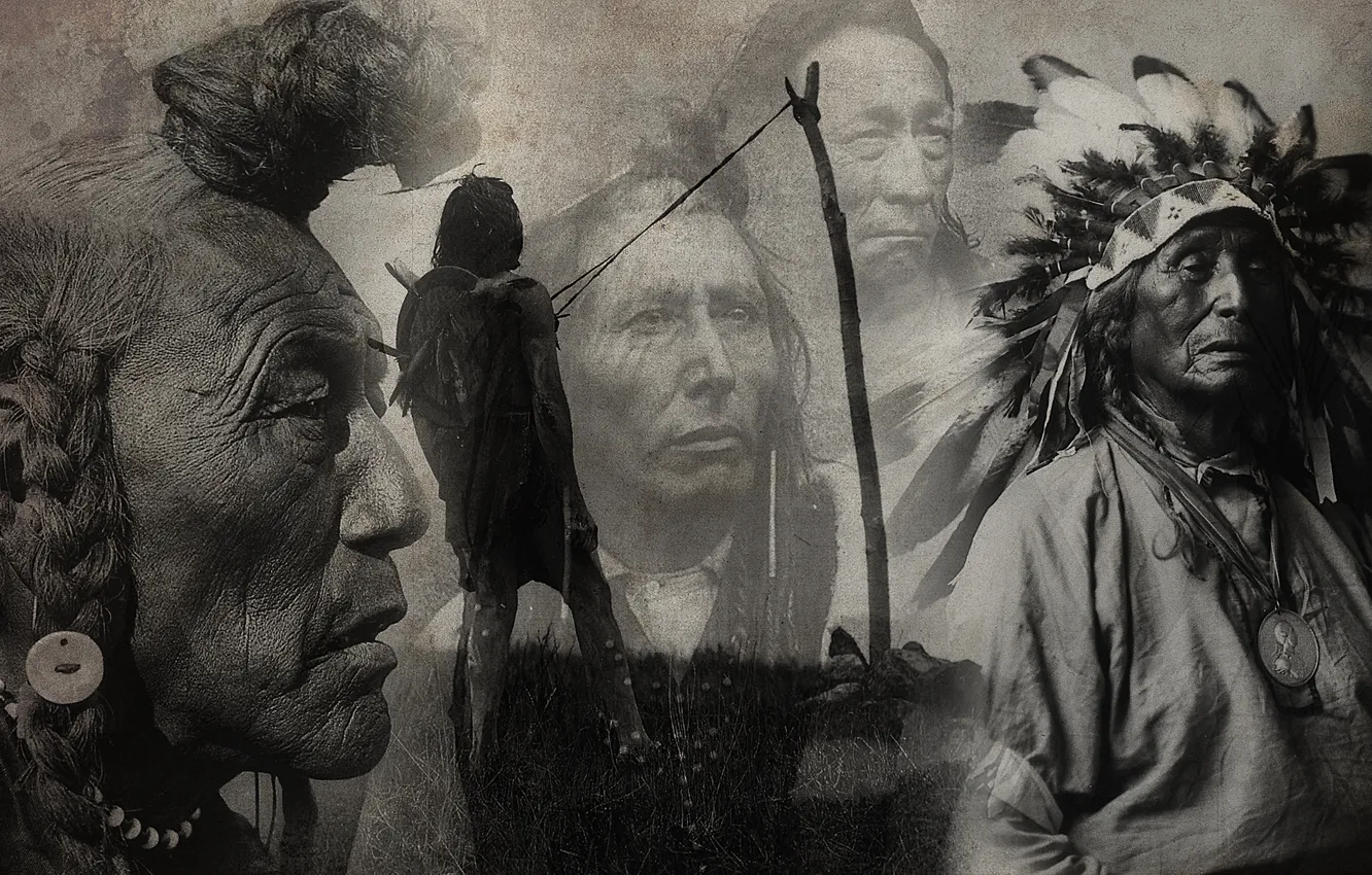 Photo wallpaper collage, figure, black and white, the Indians, leaders