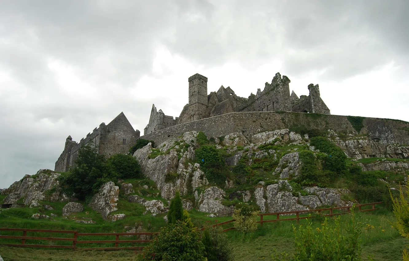 Photo wallpaper clouds, clouds, castle, Ireland, cloudy sky, Rock of Cashel, medieval architecture
