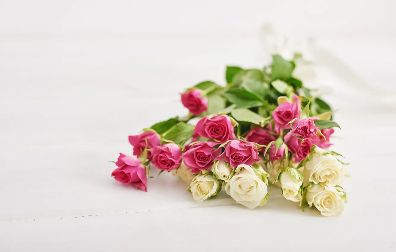 Photo wallpaper roses, bouquet, pink, white, Yarovoy Aleksandr