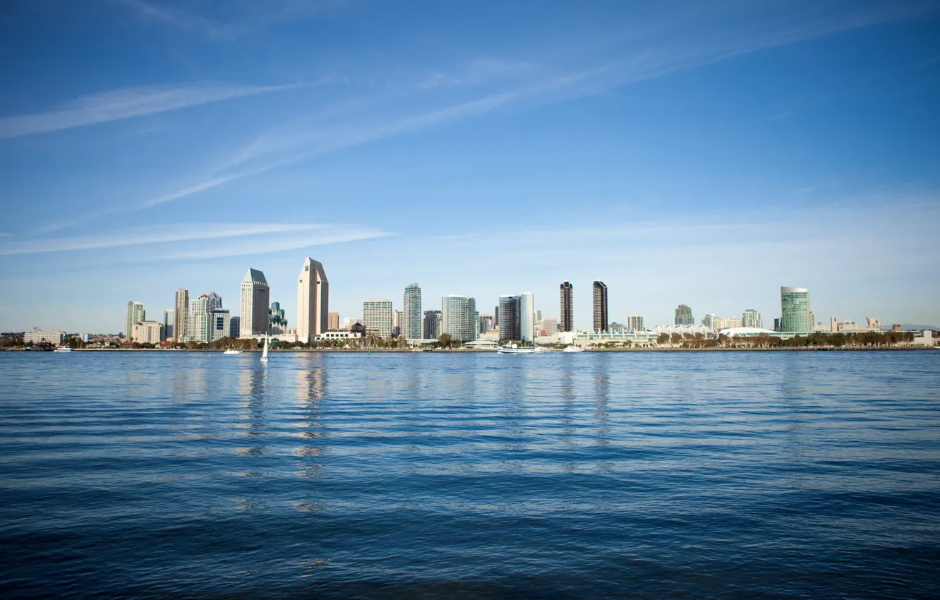Photo wallpaper city, USA, United States, skyline, Pacific Ocean, coast, water, California