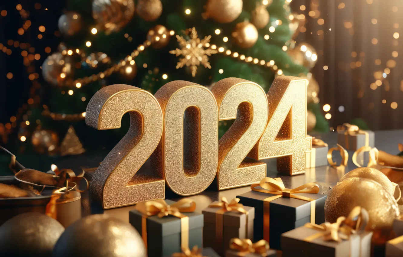 Wallpaper figures, New year, golden, decoration, numbers, New year ...