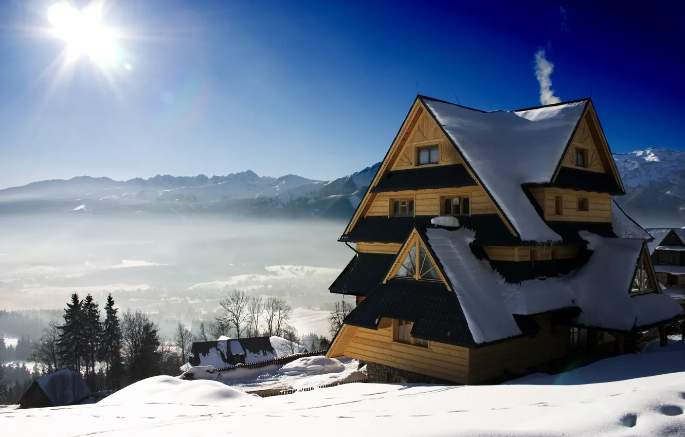 Photo wallpaper winter, snow, mountains, nature, home