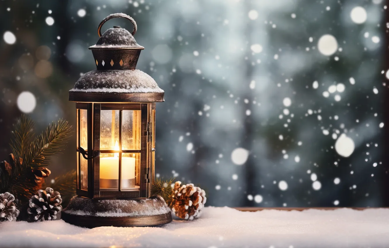 Photo wallpaper winter, snow, night, new year, Christmas, lights, Christmas, night