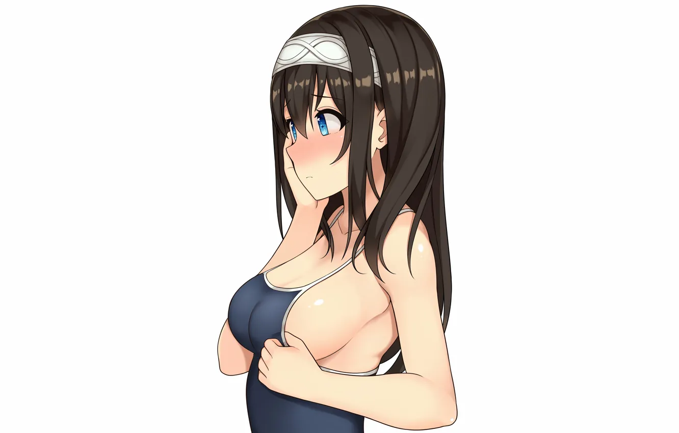 Photo wallpaper girl, sexy, cleavage, long hair, boobs, anime, blue eyes, beautiful
