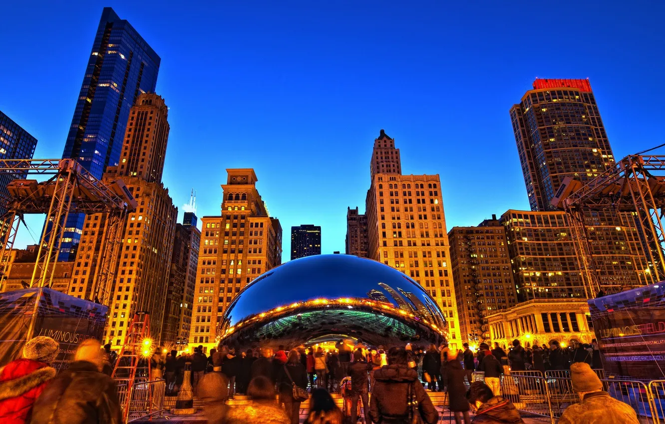 Photo wallpaper lights, building, skyscrapers, the evening, Chicago, USA, America, Chicago