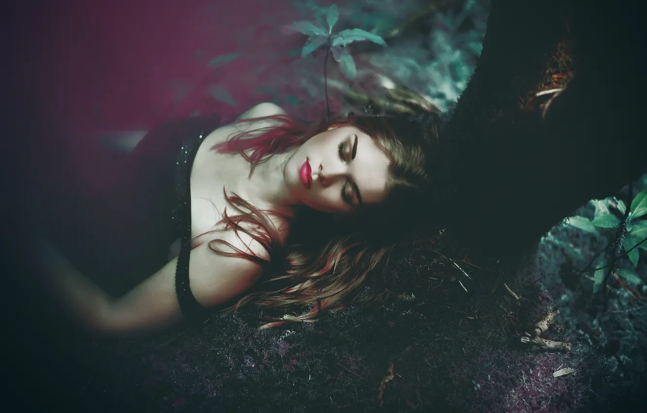 Photo wallpaper girl, pose, lies