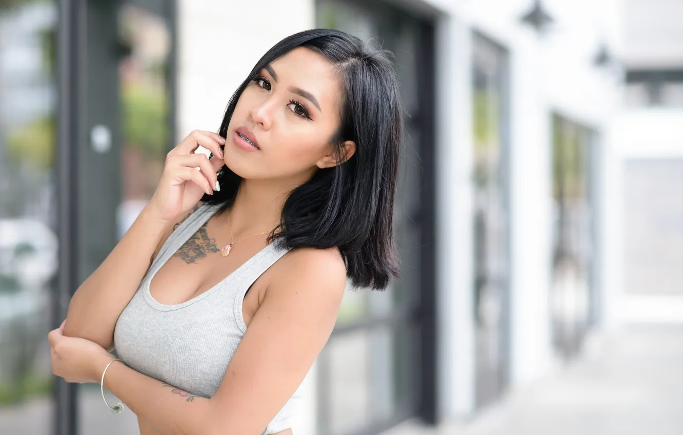 Photo wallpaper look, girl, face, hair, Gizel