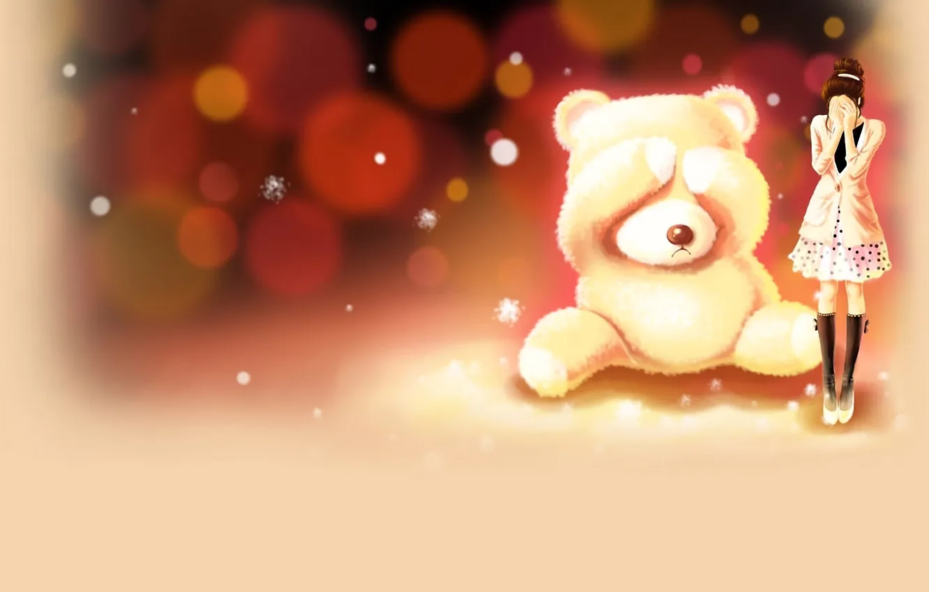 Photo wallpaper girl, emotions, toy, bear