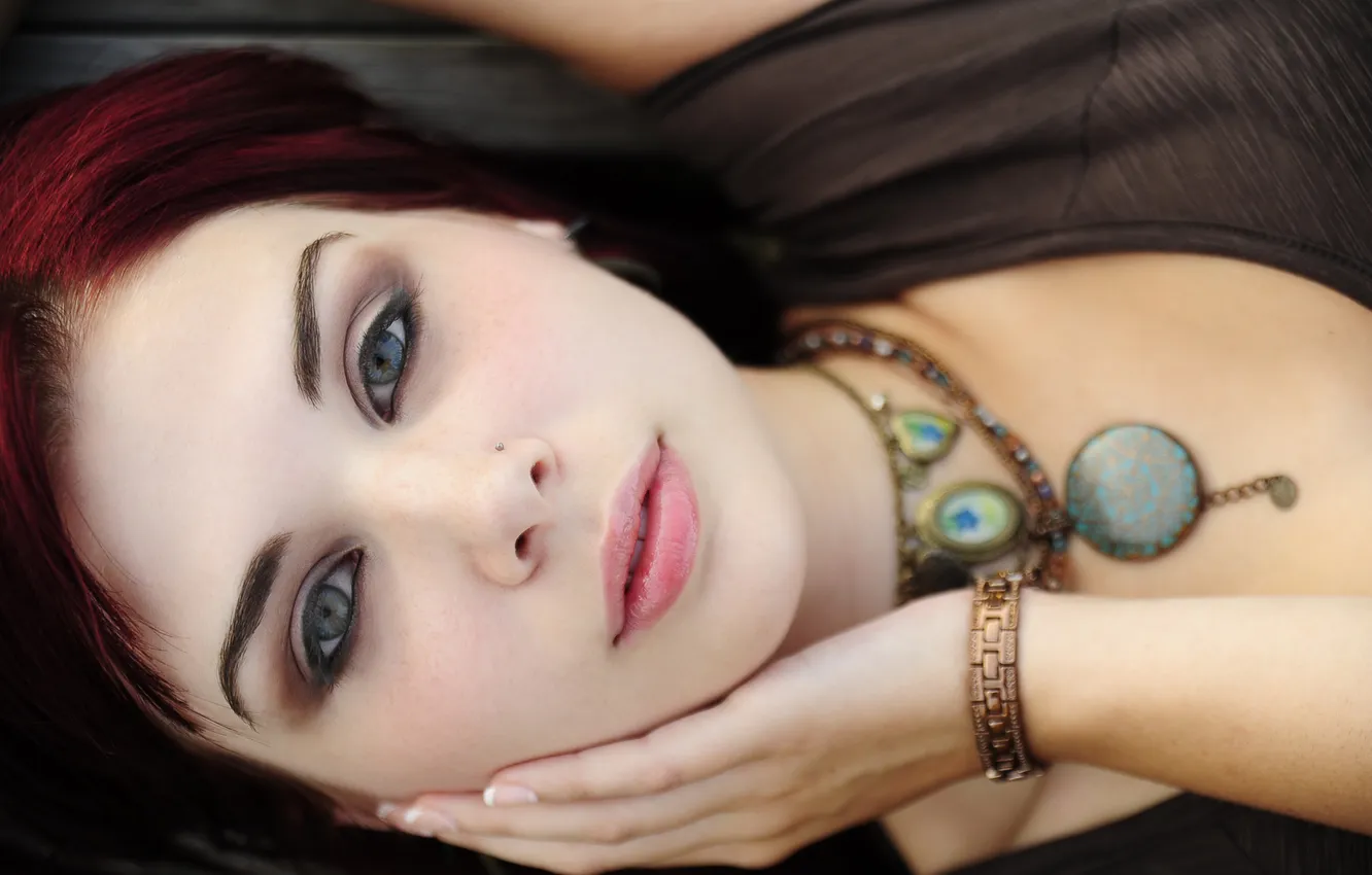 Photo wallpaper look, girl, face, piercing