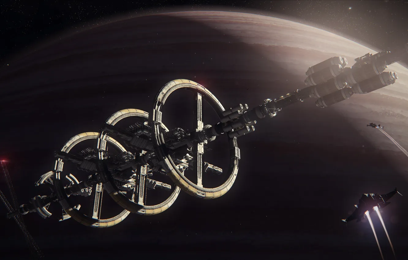 Photo wallpaper space, planet, station, Star Citizen