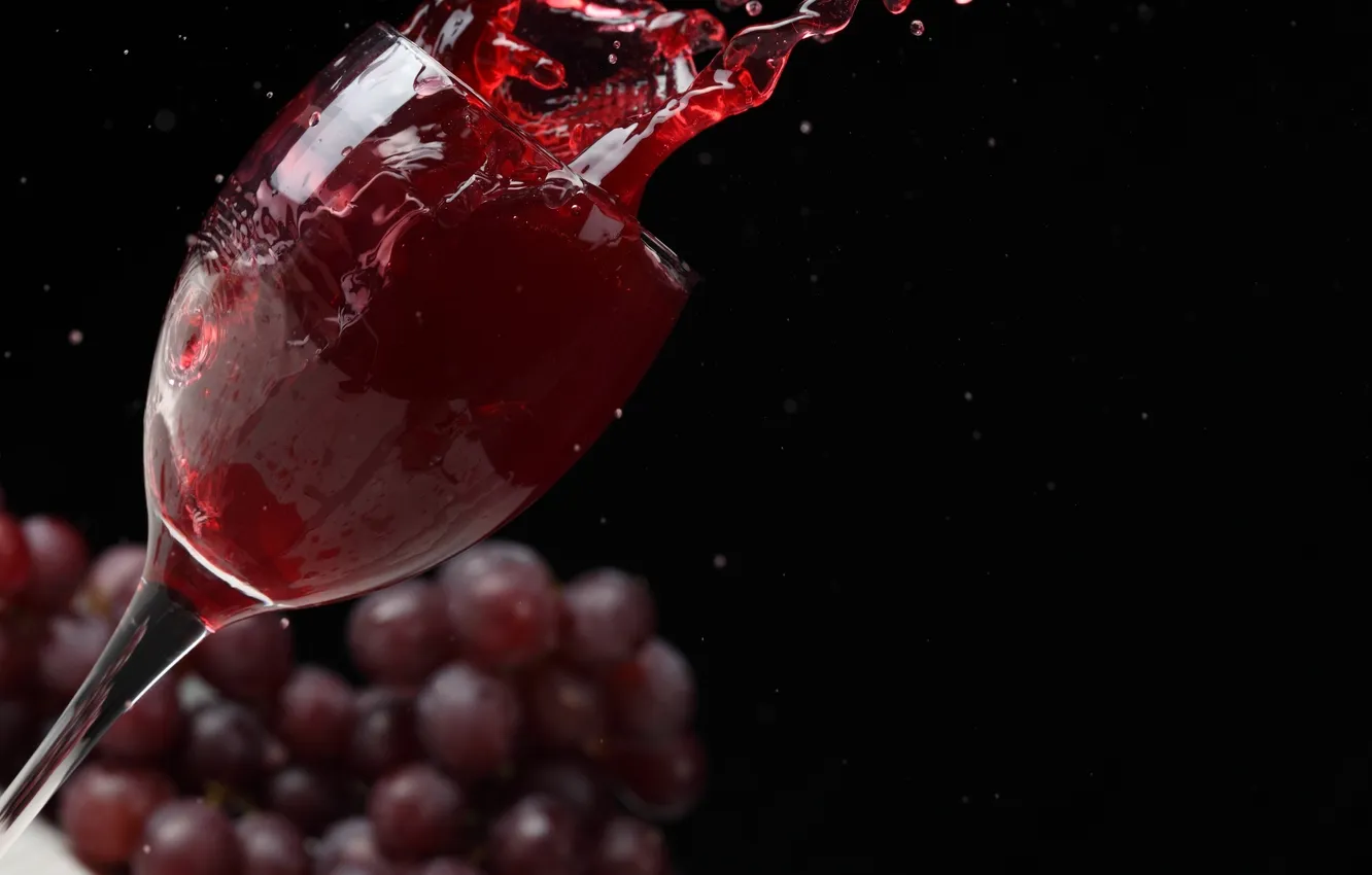 Photo wallpaper drops, wine, glass, splash, grapes