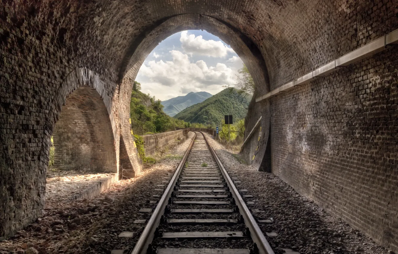 Photo wallpaper landscape, nature, railroad