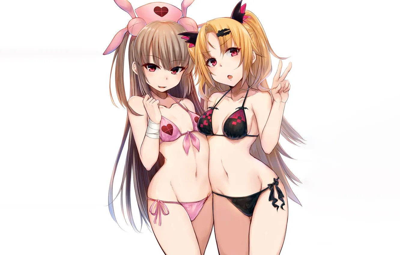 Photo wallpaper sexy, cleavage, long hair, girls, hat, brown hair, boobs, anime