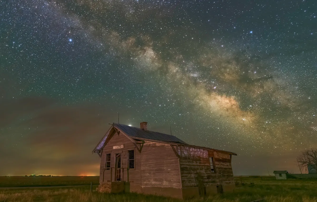Photo wallpaper field, the sky, space, stars, night, home, the milky way