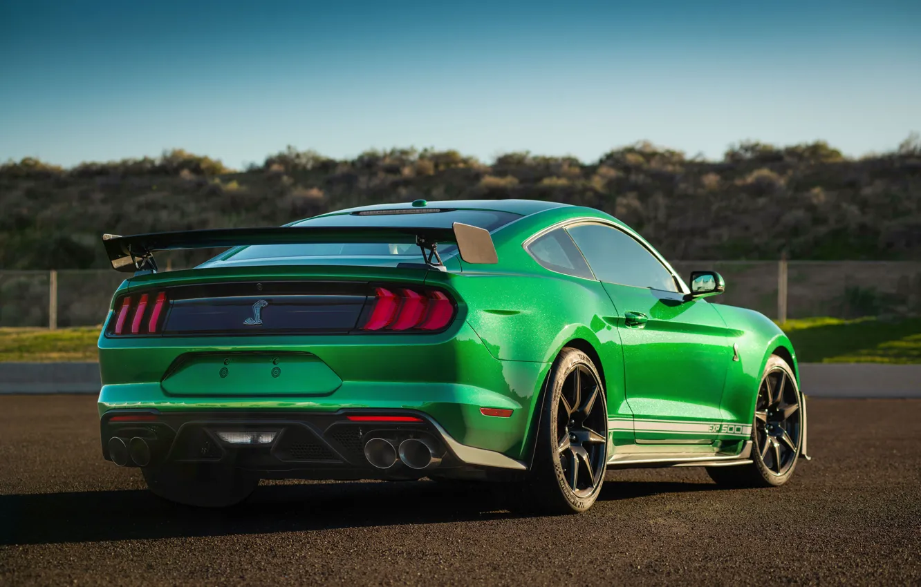Photo wallpaper Mustang, Ford, Shelby, GT500, rear view, 2020, Green Hornet, EXP 500
