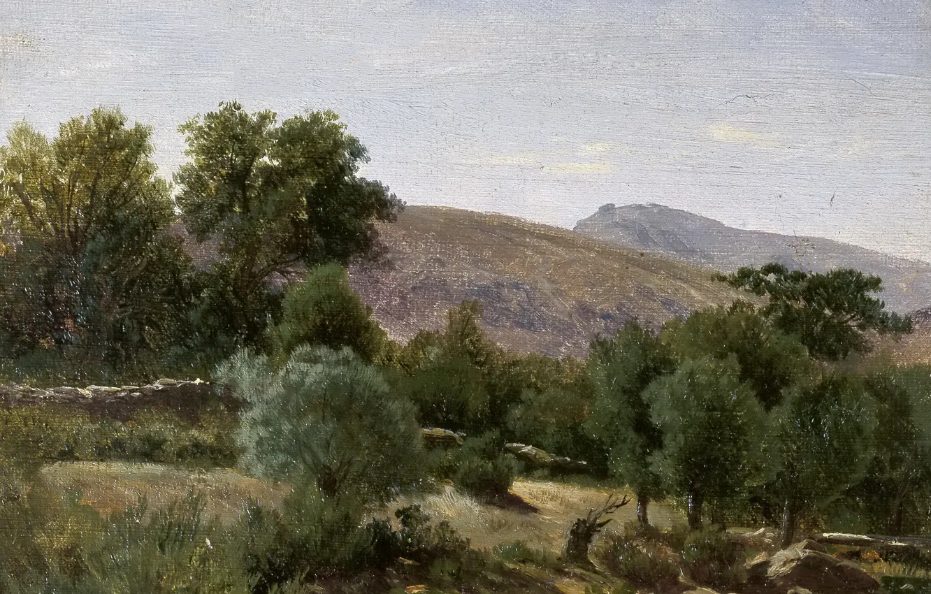 Photo wallpaper trees, mountains, nature, Carlos de Haes, Landscape near Monastery