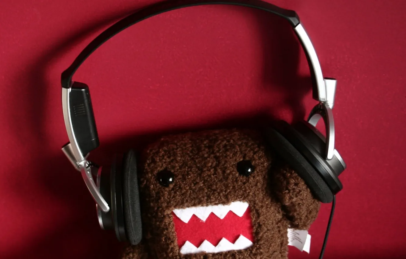 Photo wallpaper background, Red, monster, headphones, plush