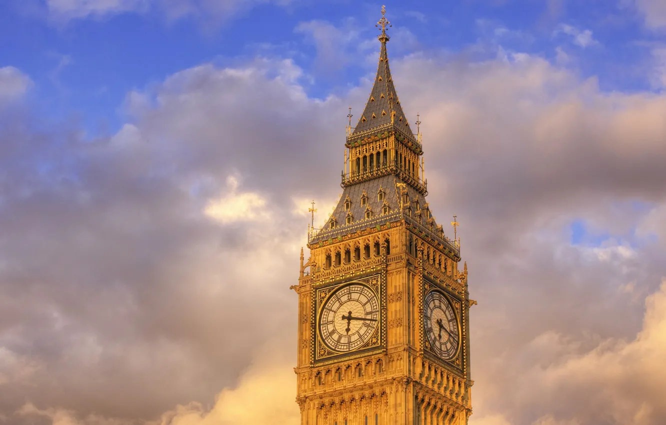 Photo wallpaper the sky, clouds, watch, England, London, tower, Big Ben